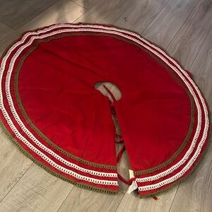 Christmas tree skirt 50” Arctic Holiday Red Velvet  Rope Trimmed Satin Lined